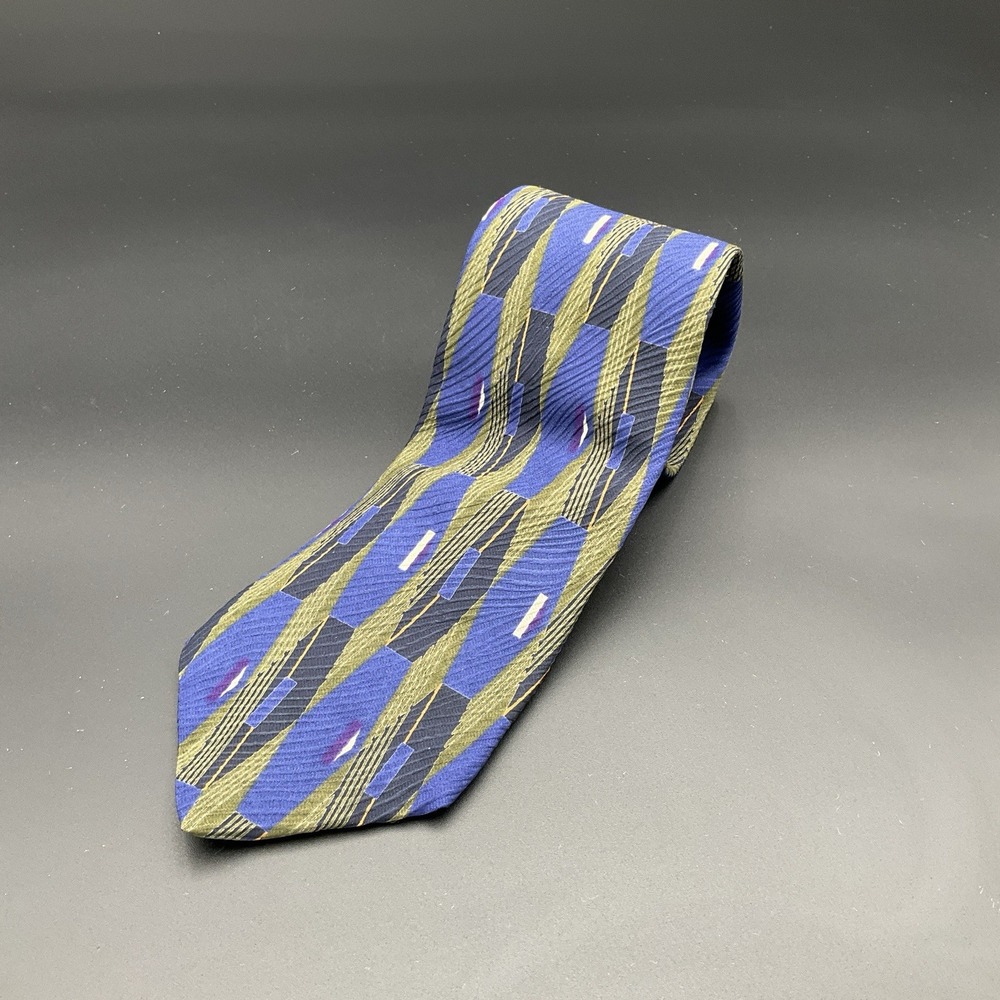 Bugatti‎ 100% Silk Made in USA Tie Geometric Blue And Green 3.5" x 57"